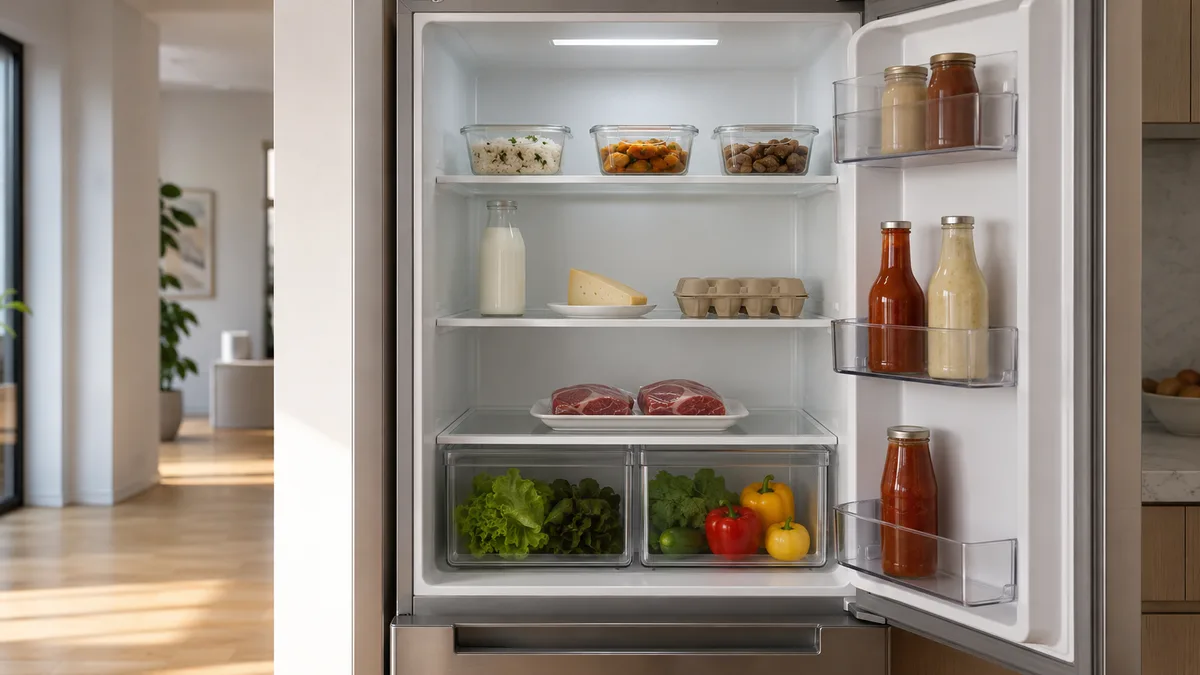 Refrigerator organized by temperature zones with clear containers and room for cold air to circulate