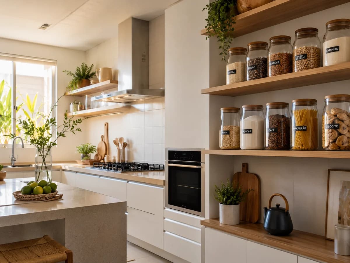 Cozinha organizada por personal organizer em São Paulo com sistema de zonas