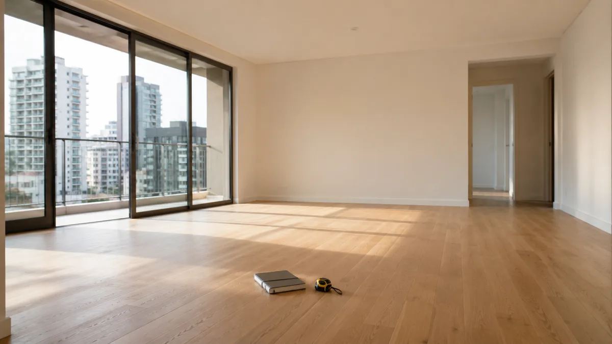 Apartamento novo e vazio em São Paulo com luz natural, pronto para planejamento antes da mudança