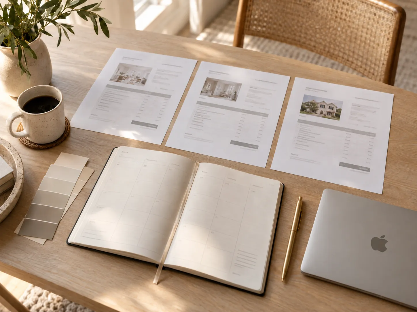Contractor quotes compared on a table next to the renovation schedule