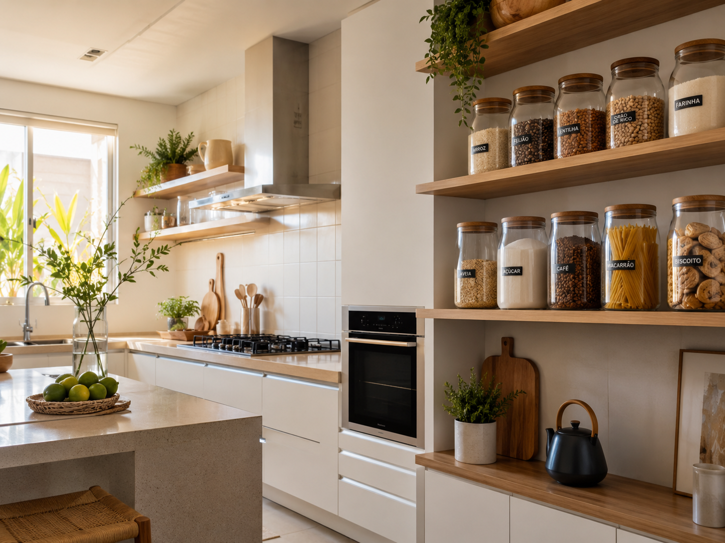 Cozinha organizada por personal organizer em São Paulo com sistema de zonas