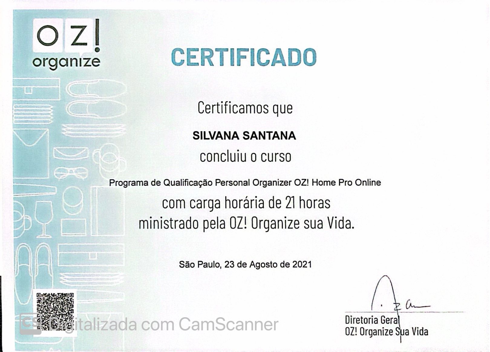 Certificado de Personal Organizer — Silvana Santanna