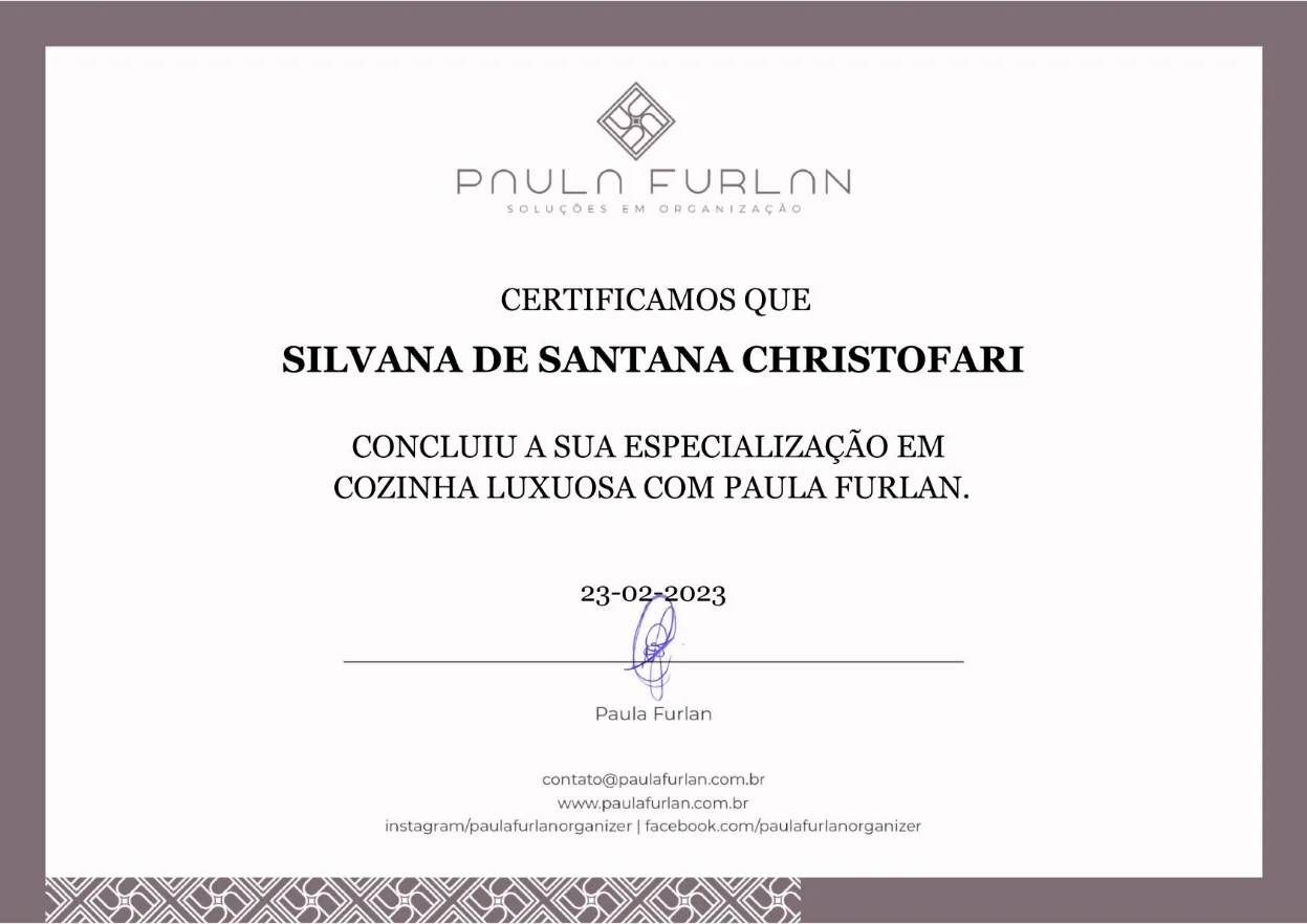 Diploma Organização de Cozinha Luxuosa: Paula Furlan Soluções em Organização
