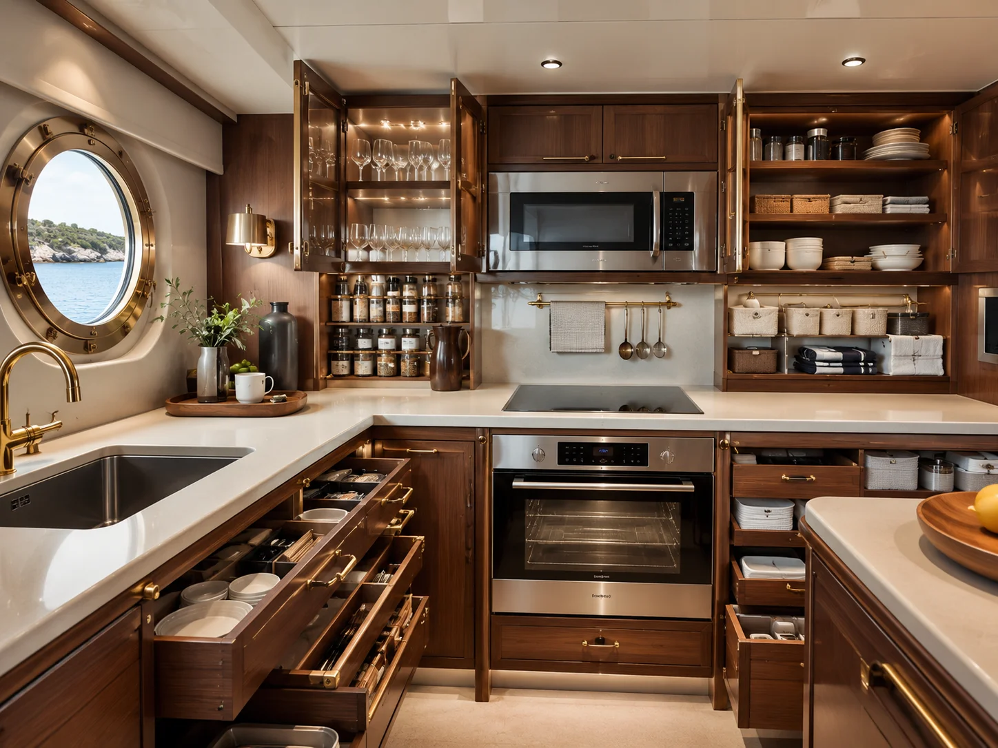 Galley de iate organizada para uso em Búzios